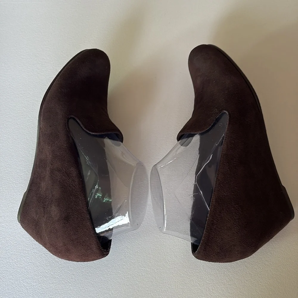 Stuart Weitzman Arise Suede Loafer Wedge Shoes Brown Neutral Minimalist Size 8.5